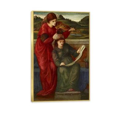 Imagem de Edward Burne Jones Gravuras de arte pintura musical em tela famosa arte de parede Edward Burne Jones decoração de parede para quarto sala de estar banheiro 30x50 cm (12 x 20 polegadas) moldura dourada
