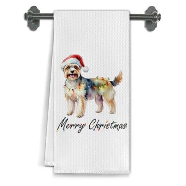 Imagem de Elefeltclave Merry Christmas Toalhas de cozinha para cães Yorkshire Terrier, presentes de Yorkie para mulheres, toalhas de prato de chá para decoração de cozinha, presentes para amantes de cães