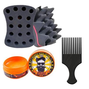 Imagem de Esponja Nudred Dupla Enrolar Cabelos + cera modeladora + Pente Afro - 