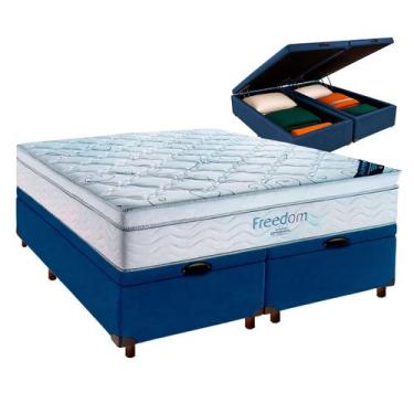 Imagem de Box Bau Blindado Azul + Colchão Queen Freedom Ortobom