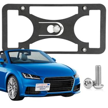 Imagem de Moldura de placa de licença frontal resistente compatível com Audi TT 2008-2015, suporte de gancho de reboque sem broca, suporte frontal antifurto para placa, à prova de ferrugem, acessórios para