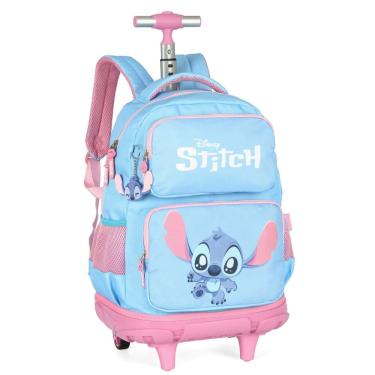 Imagem de Mochila Rodinha Juvenil Stitch Menina Casual Escola Azul