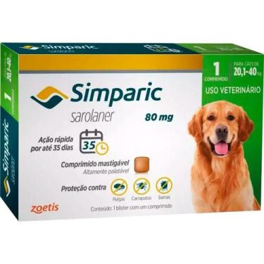 Imagem de Simparic 80mg para de Cães 20,1 a 40kg - 1 Comp. - Zoetis