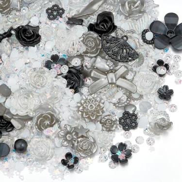 Imagem de NBEADS Kit de contas de flores de resina, 30 g de lantejoulas de PVC, 30 g, laço de plástico, contas de flor de borboleta e 1000 peças de cabochão de plástico, suprimentos de joias para capa de