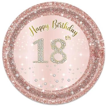 Imagem de 16 peças, pratos e 20 guardanapos, decorações de feliz aniversário de 18 anos, utensílios de mesa femininos, ouro rosa, suprimentos para festa de aniversário