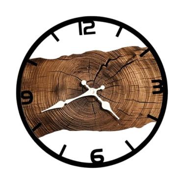 Imagem de Fenteer Relógio de parede de madeira, decoração de fazenda, vintage, 11,81 polegadas, sem -taque, relógio de parede anual para cozinha e sala de estar, Marrom