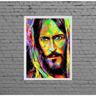 Imagem de Quadro Estilo Pintura Rosto Jesus 33X24Cm - Com Vidro - Quadros On-Lin