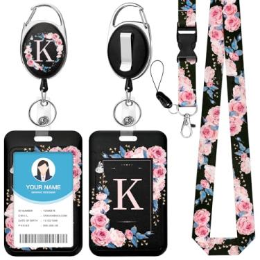 Imagem de Soleebee Cordão A-Z para crachás de identificação, lindo suporte de crachá de identificação preto e cordão destacável, chaveiro retrátil, carretel de crachá resistente com clipe mosquetão para