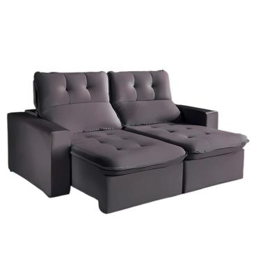 Imagem de Sofá Retrátil E Reclinável Berlim Veludo Cinza Chumbo 2m