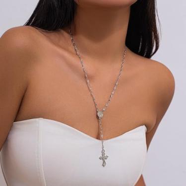 Imagem de Colar longo com cruz de prata em Y, colar de lariat, joias para mulheres, presentes de amizade para mulheres, Medium, Latão, Sem Pedra Preciosa