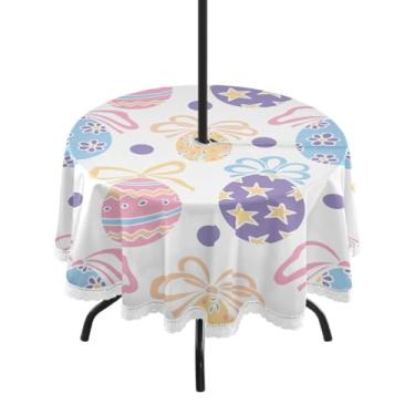 Imagem de Blueangle Toalha de mesa redonda impermeável com ovos de Páscoa de 152 cm com orifício para guarda-chuva - Tecido resistente à prova de sol para todos os climas para pátio, acampamento, piquenique(133