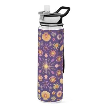 Imagem de ATTX Garrafa de água de mandala amarela gradiente, 946 ml, à prova de vazamento e livre de BPA, garrafas de água reutilizáveis de plástico Tritan para viagens, academia, fitness, corrida #33