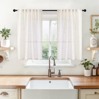 Imagem de YoungsTex Cortinas de janela de cozinha de linho para pia – Cortinas curtas de filtragem de luz com bolso de haste aba traseira semitransparente natural para janelas de café e banheiro, 2 painéis, 86