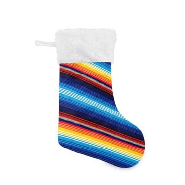 Imagem de Blueangle Pacote com 2 meias de Natal com listras mexicanas de 17,7 polegadas para decorações de festas de fim de ano, porta-presentes e meias (801)