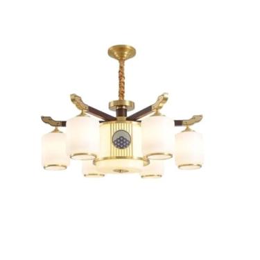 Imagem de Novo pendente minimalista zen em latão, estilo chinês | Iluminação principal ideal para sala de estar, sala de jantar, casas de estilo chinês e halls de duplex (6 lâmpadas)