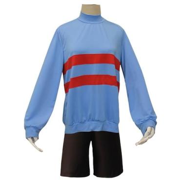 Imagem de Weixu Game Undertale Frisk Cosplay Costume Blue Tops Shorts Full Set Holloween Outfit M