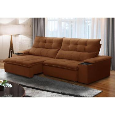 Imagem de Sofá Retrátil e Reclinável 3 Lugares 230cm com Porta Copos e Objetos Bulgária Terracota