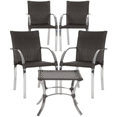 Imagem de Jogo de 4 Cadeiras com Mesa de Centro Ascoli Marrom