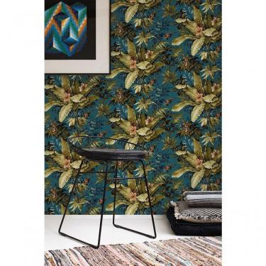 Imagem de Papel De Parede Muse Folhagem Verde E Azul A55801