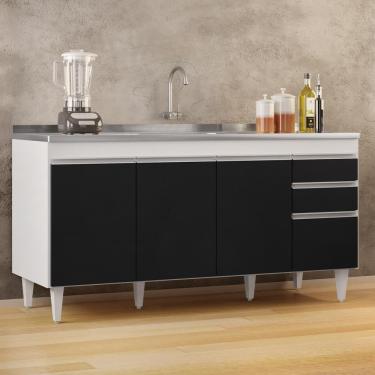 Imagem de Balcão Gabinete Com Pia Inox 160cm Arkansas Branco-preto - Lumil