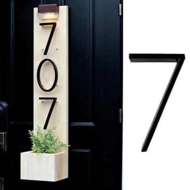 Imagem de Número de endereço de casa de 12 cm, placa de número moderna para parede, caixa de correio, porta de apartamento, calçada, fácil instalação, 1 peça (preto número 7)