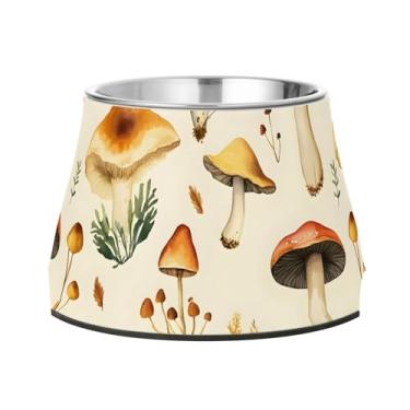 Imagem de SEHANY Tigelas para cães de ervas e cogumelos antiderrapante de aço inoxidável com fundo de borracha para evitar tombamento, tigelas elevadas para comida e água quadriculadas para cães e gatos