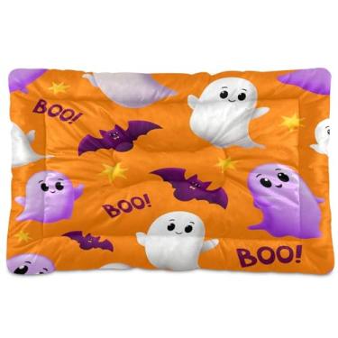 Imagem de SEHANY Cama de cachorro fantasma Halloween Boo Cama de gato com fundo antiderrapante, cama de canil, colchão macio para animais de estimação, lavável para cães pequenos, médios e grandes, gatos, 91 x