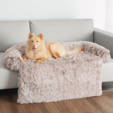 Imagem de KHONSU PET Cama de cachorro calmante para sofá, 114 x 94 cm, tapete de sofá removível com pelúcia e reforço, cama de animal de estimação lavável antiderrapante para protetor de móveis para cães de até