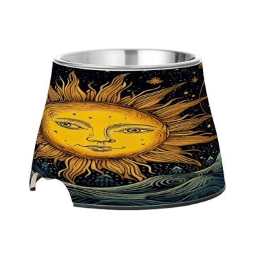 Imagem de Blueangle Tigelas elevadas para cães com aço inoxidável – Prato antiderrapante de 2,3 xícaras para animais de estimação de alta capacidade para saúde da coluna e design do sol e da lua (505)