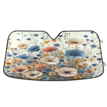 Imagem de ATTX Pára-brisas de carro flores pastel 144.8 cm x 80.0 cm escudo solar universal com proteção UV, persiana de janela frontal automática dobrável para sedãs SUVs caminhões #128
