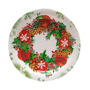 Imagem de Prato Descartável Natalino Raso 18Cm Sobremesa Papel Kit 10 Unidades Para Festas Guirlanda