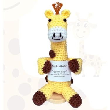 Imagem de utosday Presentes positivos de girafa de animais de crochê, suporte emocional, presentes de aniversário de pelúcia para mulheres, filha, amiga, menina adolescente, brinquedo de girafa feito à mão