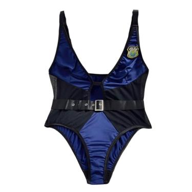 Imagem de WDIRARA Conjunto de lingerie sexy para fantasia de tartã plus size, sutiã e saia, azul escuro, 2GG, plus