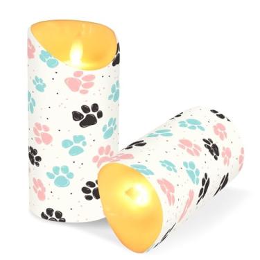 Imagem de Blueangle Pacote com 2 velas sem chama de pata de cachorro com controle remoto e temporizador, velas LED cintilantes (7,6 cm x 15 cm) para decoração de casa, casamento, acampamento (45)