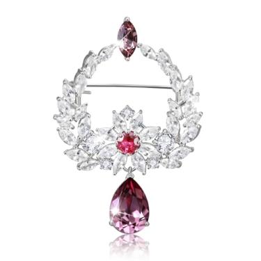 Imagem de Richapex Broches para mulheres, cobre banhado a ouro 18k, broche de penas de zircônia cúbica para mulheres, broche de cristal, broche de penas, Cobre, Cristal