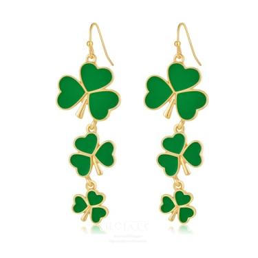 Imagem de Brincos femininos do Dia de São Patrício, brincos pendentes de trevo verde, trevo da sorte e brincos de alpaca, joias de festival irlandês, acessórios fofos de férias, Medium, Metal, Sem pedra