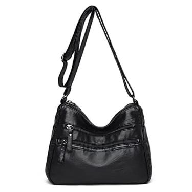 Imagem de Bolsa de Ombro Feminina Vintage Multifuncional Bolsa Transversal Mensageiro (Preto)