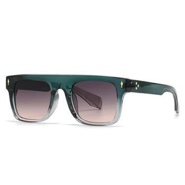 Imagem de Óculos de sol masculinos retrô com rebites, moda punk, degradê, UV400, feminino (verde escuro, cinza, rosa)