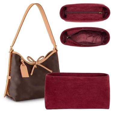 Imagem de Doxo Inserção organizadora de bolsa de veludo para LV Carryall MM, bolsa organizadora com fecho de zíper e bolso YKK com zíper, bolsa de mão de luxo com forro modeladores para mulheres (bordô, MM)