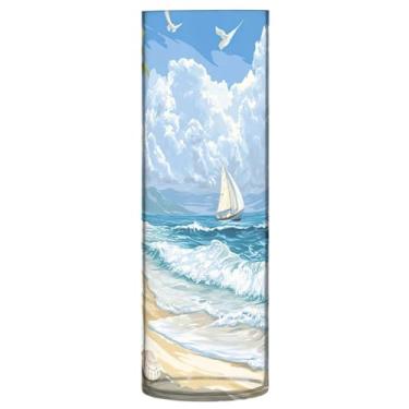 Imagem de xigua Vaso transparente de praia com palmeiras para decoração de casa, vaso de plástico de flores para sua cozinha, quarto, escritório, sala de estar, banheiro