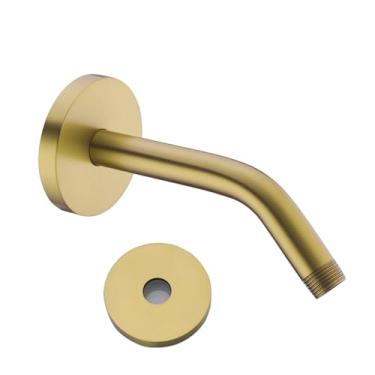 Imagem de SEABEFORE Braço de chuveiro de 15 cm com flange grande, substituição de tubo de chuveiro de aço inoxidável de bronze champanhe para chuveiros fixos e portáteis, SE-RD91018-6CB
