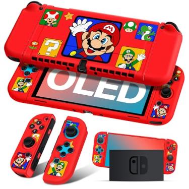 Imagem de Besoar Cute Cartoon for Nintendo Switch OLED Case Anime Design - Kawaii Fun Funny Fashion Soft Slim Protective Dockable Joycon Shell Cover for Kids Boys Teens Girls for Switch OLED 2021, Red