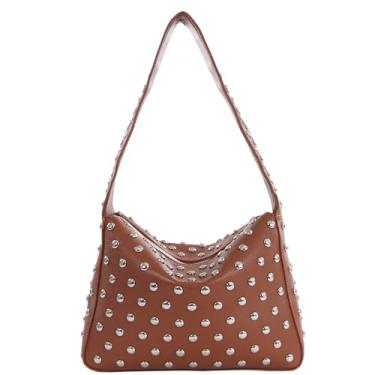 Imagem de Amzufs Bolsa de ombro Y2k Studded Purses Y2k bolsa feminina punk pequena bolsa de couro vegano designer streetwear (marrom)