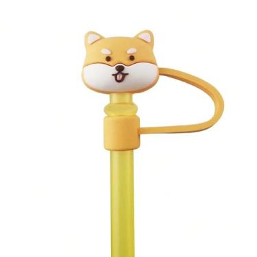 Imagem de A tampa de canudo Stanley é reutilizável. A linda tampa de silicone animal com canudo é usada para copos de água, bebidas e canudos de chá de leite para evitar poeira (filhote amarelo)