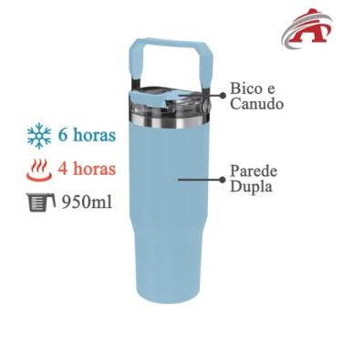 Imagem de Garrafa Térmica Estilo Copo Azul 950ml – Aço Inox com Isolamento Duplo