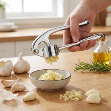 Imagem de Espremedor de alho premium, triturador de alho profissional, fácil de espremer e limpar, à prova de ferrugem e lavável na lava-louças, triturador de gengibre eficiente - prata