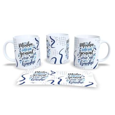 Imagem de Caneca Cerâmica com Frase Motivacional em Português, Design Geométrico Azul e Branco, 325ml (228115)