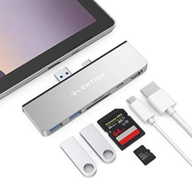 Imagem de Hub USB C 6 em 1 para Surface Pro 7 apenas, com leitor de cartão duplo 4K/60Hz HDMI, SD e Micro SD, 2 USB 3.0, adaptador de carregamento tipo C 60W multiportas (prata)