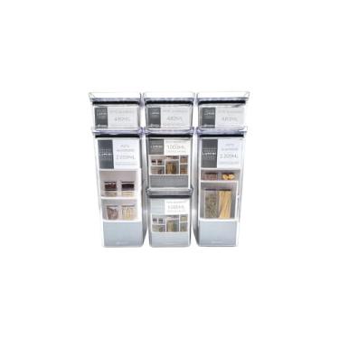 Imagem de Kit Potes Herméticos Acrílico Multiuso, 7 Peças, com Adesivos, Tamanhos Variados 500ml a 1900ml, Transparente, para Alimentos e Organização