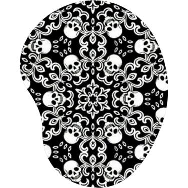 Imagem de Mouse Pad Ergonômico Gota Estampa Geométrica Crânios Preto e Branco